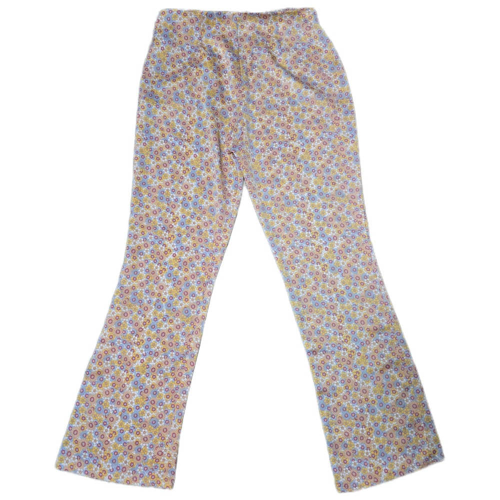 Floral Print Flare Leggings 70s Style High Waisted Pants‎ Retro Look (J)